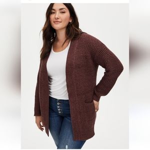 Torrid Womens Plus Boyfriend Cardigan Open Front Sweater, Brown, Size 2X
